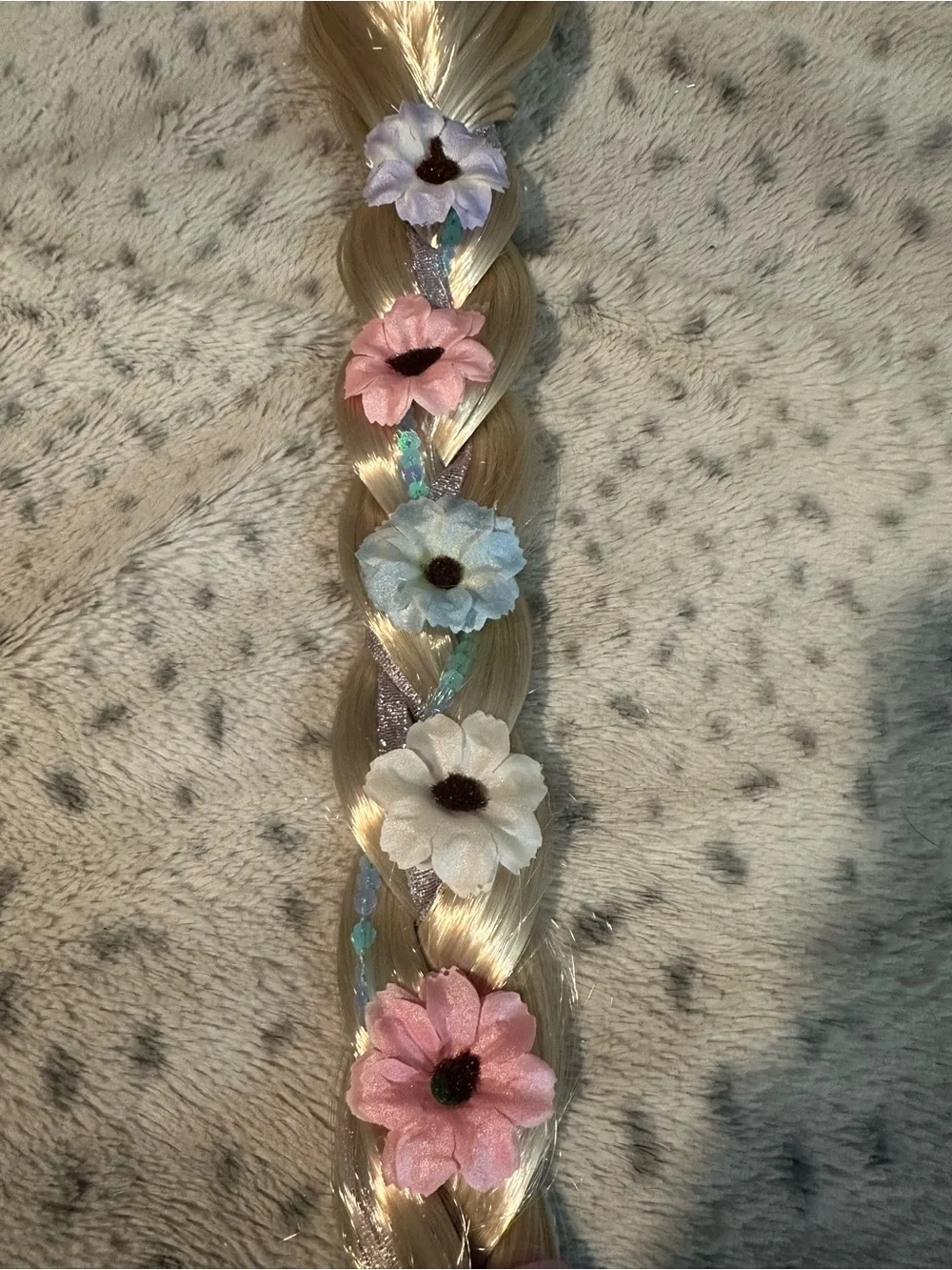 Celebrate Girls Clip On Blonde Braided Hair Extension with Pastel Flower Accents